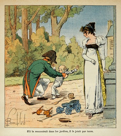 Ilustracja zbombardowanego Louisa (1862-1927) z książki „Memoriał św. Heleny” hrabiego Emmanuela de Las Cases (1766-1842): Napoleon bawiący się z synem w obecności Marie Louise, kolekcja prywatna autorstwa Louis Charles Bombled