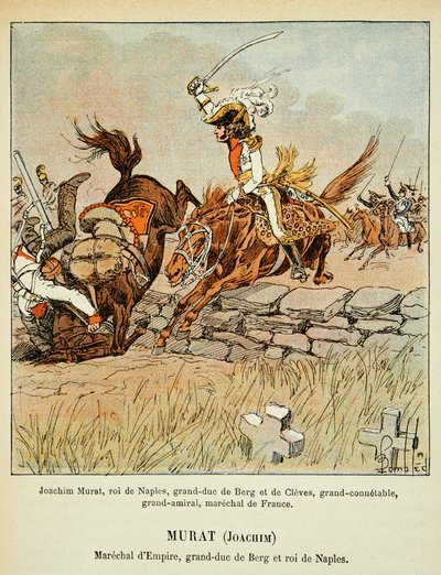 Ilustracja zbombardowanego Louisa (1862-1927) z książki „Memoriał św. Heleny” hrabiego Emmanuela de Las Cases (1766-1842): Joachim Murat (1767-1815) Charge, Private Collection autorstwa Louis Charles Bombled