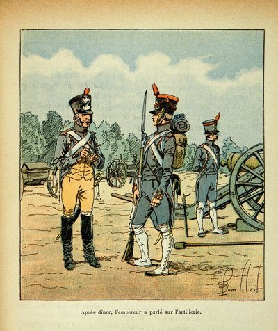 Ilustracja zbombardowanego Louisa (1862-1927) z książki „Memoriał św. Heleny” hrabiego Emmanuela de Las Cases (1766-1842): Artyleria Gwardii Cesarskiej, kolekcja prywatna autorstwa Louis Charles Bombled