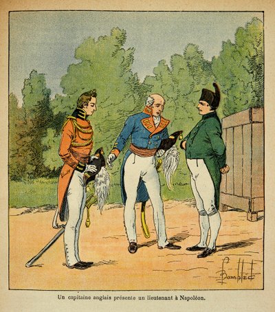 Ilustracja zbombardowanego Ludwika (1862-1927) z książki „Memoriał św. Heleny” hrabiego Emmanuela de Las Cases (1766-1842): Do św. Heleny, angielskiego kapitana podarowanego cesarzowi Napoleonowi, porucznikowi, kolekcja prywatna autorstwa Louis Charles Bombled