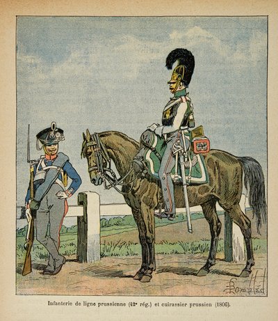 Ilustracja zbombardowanego Ludwika (1862-1927) z książki „Pomnik św. Heleny” hrabiego Emmanuela de Las Cases (1766-1842): Piechota linii pruskiej (42, pułk eme) i pruskie pancerniki autorstwa Louis Charles Bombled