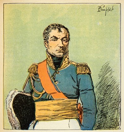 Ilustracja zbombardowanego Louisa (1862-1927) z książki „Memoriał św. Heleny” hrabiego Emmanuela de Las Cases (1766-1842): Portret marszałka Nicolasa Charlesa Oudinota (1767-1847), księcia Reggio, kolekcja prywatna autorstwa Louis Charles Bombled