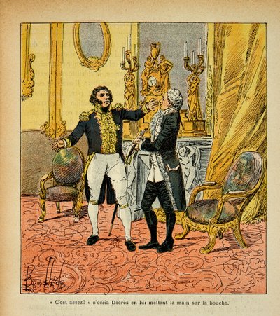 Ilustracja zbombardowanego Louisa (1862-1927) z książki „Memoriał św. Heleny” hrabiego Emmanuela de Las Cases (1766-1842): Talleyrand (1754-1838) w obliczu dekretów Denisa (1761-1820) Kolekcja prywatna autorstwa Louis Charles Bombled