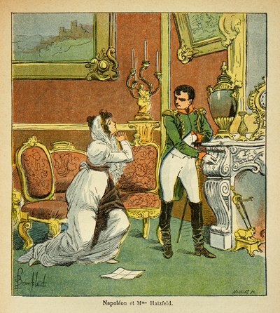Ilustracja zbombardowanego Ludwika (1862-1927) z książki „Pomnik św. Heleny” hrabiego Emmanuela de Las Cases (1766-1842): Łaskawość cesarza Napoleona dla księżnej Hatzfeld, która prosi o łaskę męża , Prywatna kolekcja autorstwa Louis Charles Bombled