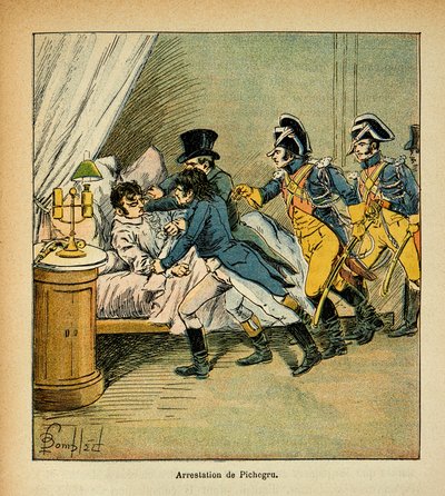Ilustracja zbombardowanego Louisa (1862-1927) z książki „The memorial se Sainte Helene” hrabiego Emmanuela de Las Cases (1766-1842): Aresztowanie Jeana Charlesa Pichegru (1761-1804) w dniu 28 lutego 1804 r. Zbiory prywatne autorstwa Louis Charles Bombled