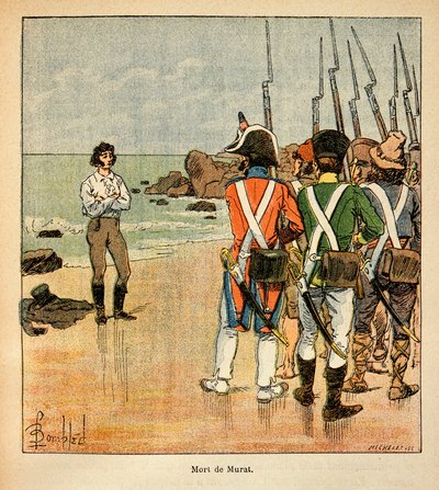 Ilustracja zbombardowanego Louisa (1862-1927) z książki „The memorial se Sainte Helene” hrabiego Emmanuela de Las Cases (1766-1842): Śmierć Joachima Murata (1767-1815), zbiory prywatne autorstwa Louis Charles Bombled