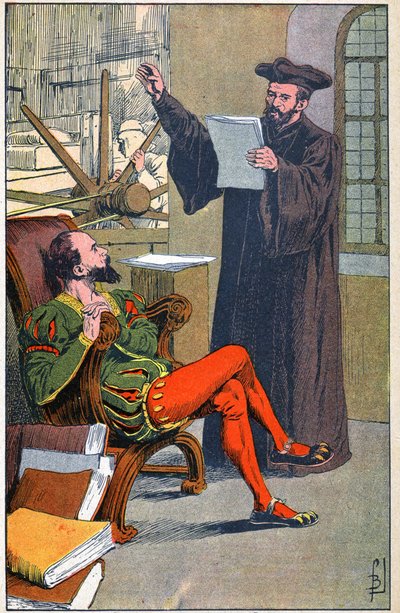 Rabelais w drukarni Etienne Dolet autorstwa Louis Charles Bombled
