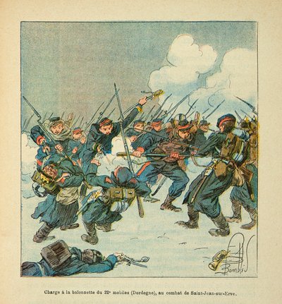 Armee nad Loarą Eugene Sergeant, znany jako Grenest, zilustrowany przez Louisa Bombleda (1862-1927) (Wojna francusko-niemiecka; kampania 1870-1871): szarża na baionetę 22. komórki (Dordogne) w bitwie Saint Jean sur Evre w styczniu 1871, P autorstwa Louis Charles Bombled