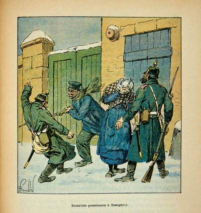 Armee nad Loarą Eugeniusza Sergenta, zwanego Grenest, zilustrowana przez Louisa Bombleda (1862-1927) (Wojna francusko-niemiecka; kampania 1870-1871): W Beaugency mieszkańcy bronią się przed pruskimi brutalami w grudniu 1870, szeregowiec Zbierz autorstwa Louis Charles Bombled