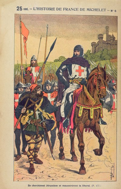 Wyjazd na wyprawy krzyżowe, ilustracja z „Histoire de France” Julesa Micheleta (1798-1874) ok. 1900 autorstwa Louis Charles Bombled