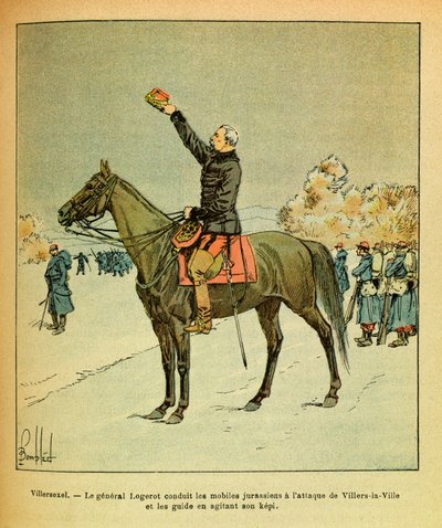 Wschodnia Armia Eugeniusza Sierżant, znana jako Grenest, zilustrowana przez Louisa Bombleda (1862-1927) (Wojna francusko-niemiecka; kampania 1870-1871): Bitwa pod Villersexel, styczeń 1871, generał Logerot poprowadził jurajski telefon komórkowy do ataku na autorstwa Louis Charles Bombled