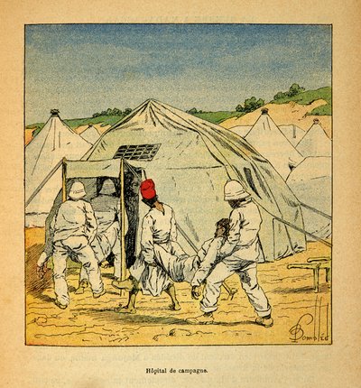 Wojna na Madagaskarze – anegdotyczna historia francuskich ekspedycji z lat 1885-1895 Henri Galli dit Galllichet (1854-1922), ilustracja Louis Bombled (1862-1927): Wojskowy Szpital Polowy na Madagaskarze w 1895 r., zbiory prywatne autorstwa Louis Charles Bombled