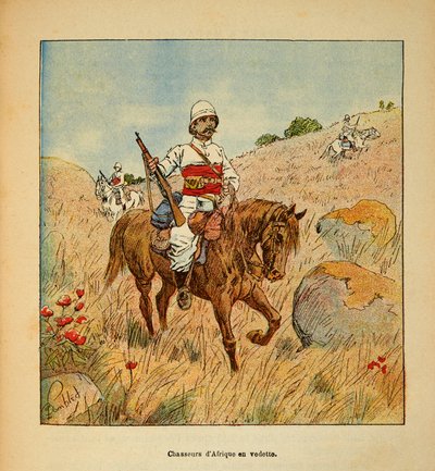 Wojna na Madagaskarze – anegdotyczna historia francuskich ekspedycji z lat 1885-1895 Henri Galli dit Galllichet (1854-1922), ilustracja Louis Bombled (1862-1927): Hunter of Africa in scout in Madagascar in 1895, Private Collection autorstwa Louis Charles Bombled