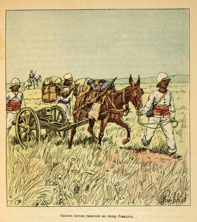 Wojna na Madagaskarze-Anegdota Historia francuskich ekspedycji 1885-1895 Henri Galli dit Galllichet (1854-1922), ilustracja Louis Bombled (1862-1927): kanonicy hovasowi sprowadzeni do francuskiego obozu, zbiory prywatne autorstwa Louis Charles Bombled