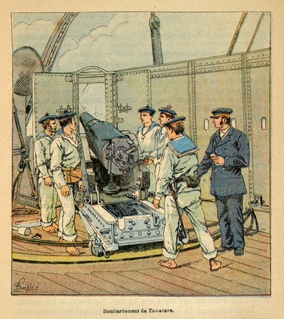 Wojna na Madagaskarze – anegdotyczna historia francuskich ekspedycji z lat 1885-1895 Henri Galli dit Galllichet (1854-1922), ilustracja Louis Bombled (1862-1927): Bombardowanie Tamatave przez francuską marynarkę wojenną, zbiory prywatne autorstwa Louis Charles Bombled
