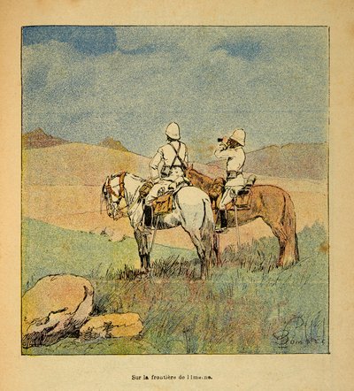The War in Madagascar-Anecdotal History of the French Expeditions of 1885-1895 autorstwa Henri Galli dit Galllichet (1854-1922), ilustrowana przez Louis Bombled (1862-1927): Wojsko podczas rekonesansu na granicy Imerne i Madagaskaru w 1895 roku, kolekcja p autorstwa Louis Charles Bombled