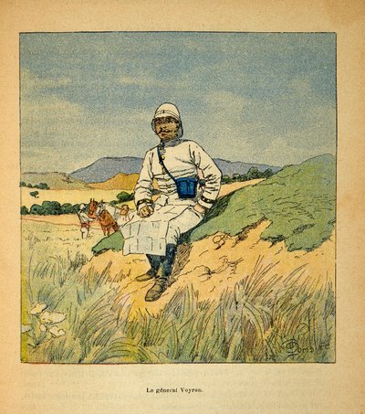 Wojna na Madagaskarze-Anegdota Historia francuskich ekspedycji 1885-1895 Henri Galli dit Galllichet (1854-1922), ilustracja Louis Bombled (1862-1927): Portret generała Voyrona (1838-1921), kolekcja prywatna autorstwa Louis Charles Bombled