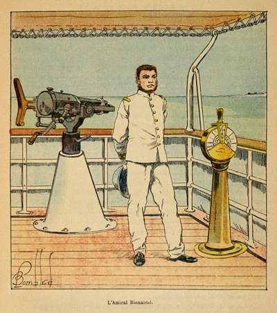 Wojna na Madagaskarze-Anegdota Historia francuskich ekspedycji 1885-1895 Henri Galli dit Galllichet (1854-1922), ilustracja Louis Bombled (1862-1927): Portret admirała Bienaime (1843-1930), kolekcja prywatna autorstwa Louis Charles Bombled