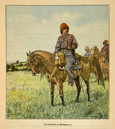Wojna na Madagaskarze-Anegdota Historia francuskich wypraw z lat 1885-1895 Henri Galli dit Galllichet (1854-1922), ilustracja Louis Bombled (1862-1927): La cavalerie francaise à Madagascar, Collection Partial autorstwa Louis Charles Bombled
