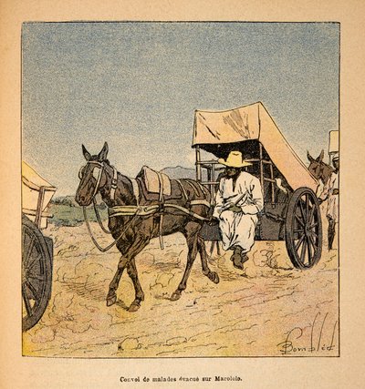 Wojna na Madagaskarze – anegdotyczna historia francuskich ekspedycji z lat 1885-1895 Henri Galli dit Galllichet (1854-1922), ilustracja Louis Bombled (1862-1927): Konwój chorych na Marololo, kolekcja prywatna autorstwa Louis Charles Bombled