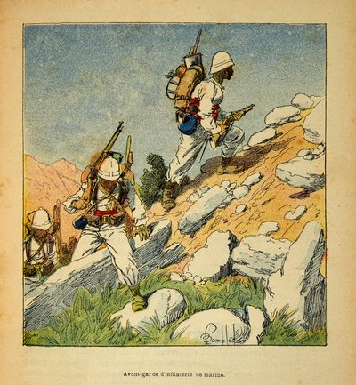 Wojna na Madagaskarze – anegdotyczna historia francuskich ekspedycji z lat 1885-1895 Henri Galli dit Galllichet (1854-1922), ilustracja Louis Bombled (1862-1927): Awangarda piechoty na Madagaskarze w 1895 r., zbiory prywatne autorstwa Louis Charles Bombled