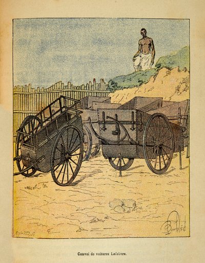 Wojna na Madagaskarze-Anegdotyczna historia francuskich wypraw z lat 1885-1895 Henri Galli dit Galllichet (1854-1922), zilustrowana przez Louisa Bombleda (1862-1927): Konwój samochodów, których Lefebvre używa do zaopatrzenia wojsk, Zbiory prywatne autorstwa Louis Charles Bombled