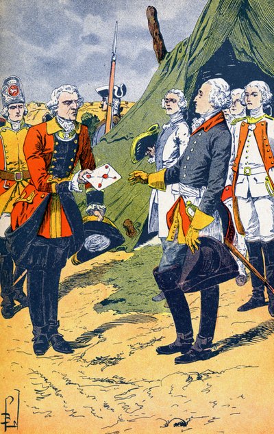 Washingtown otrzymuje kapitulację Yorktown autorstwa Louis Charles Bombled