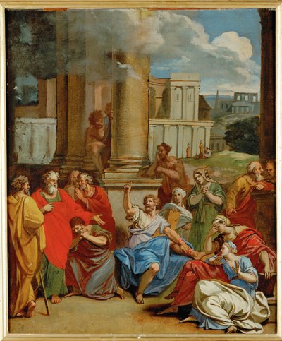 Prorok Agabus przepowiada świętemu Pawłowi, co musi wycierpieć w Jerozolimie (obraz na płótnie) autorstwa Louis Cheron