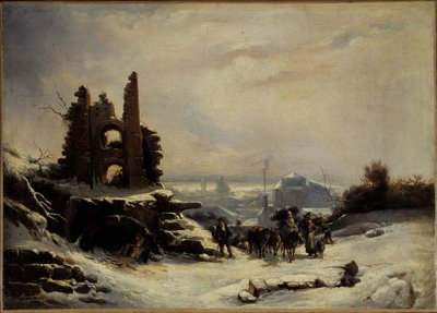 Powrót z targu (efekt śniegu w Paryżu), ok. 1830 (olej na płótnie) autorstwa Louis Claude Mallebranche