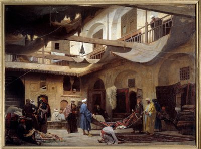 Bazar dywanów w Chan-Chabil w Kairze w 1866 r. Obraz Louis Claude Mouchot (1830-1891) autorstwa Louis Claude Mouchot