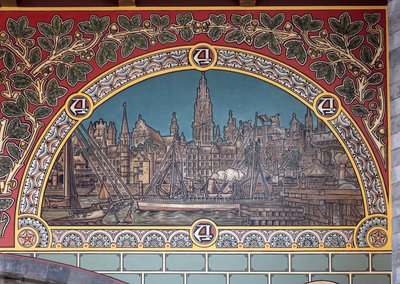Budynek dworca kolejowego (Sint-Pietersstation). Wnętrze. 1912. Hol wejściowy. autorstwa Louis Cloquet