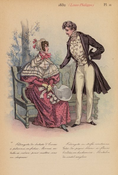 Francuska moda: 1832, Louis-Philippe (kolorowa litografia) autorstwa Louis Colas