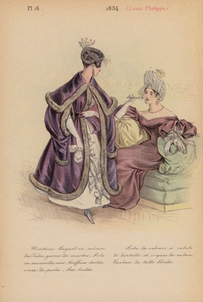 Moda francuska: 1834, Louis-Philippe (kolorowa litografia) autorstwa Louis Colas