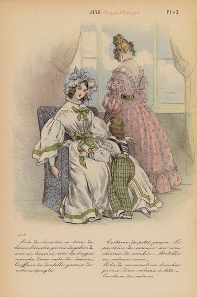 Moda francuska: 1836, Louis-Philippe (kolorowa litografia) autorstwa Louis Colas