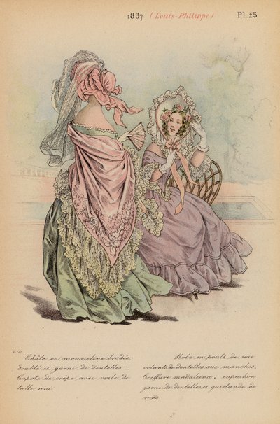 Moda francuska: 1837, Louis-Philippe (kolorowa litografia) autorstwa Louis Colas