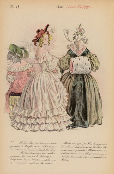 Moda francuska: 1838, Louis-Philippe (kolorowa litografia) autorstwa Louis Colas