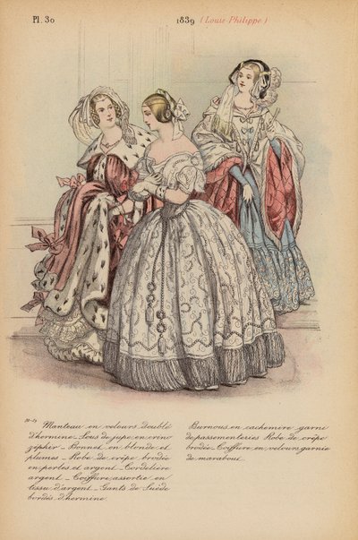 Francuska moda: 1839, Louis-Philippe (kolorowa litografia) autorstwa Louis Colas