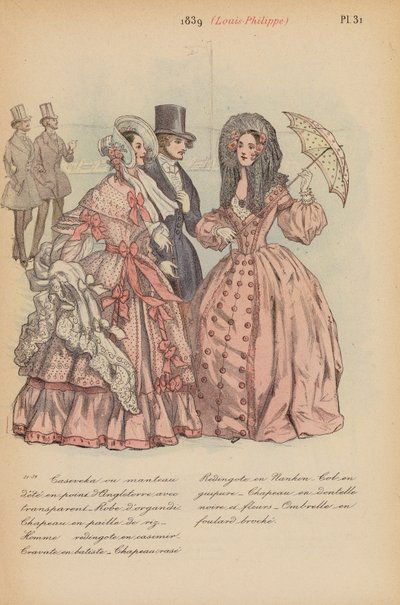 Francuska moda: 1839, Louis-Philippe (kolorowa litografia) autorstwa Louis Colas