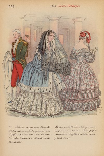 Francuska moda: 1840, Louis-Philippe (kolorowa litografia) autorstwa Louis Colas