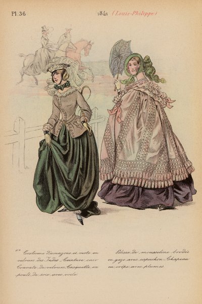 Francuska moda: 1841, Louis-Philippe (kolorowa litografia) autorstwa Louis Colas
