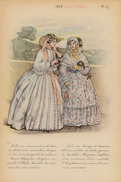 Francuska moda: 1846, Louis-Philippe (kolorowa litografia) autorstwa Louis Colas