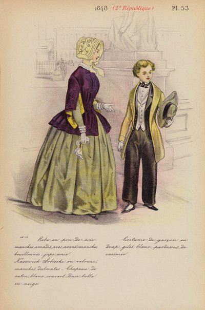Moda francuska: 1848, 2e Republique (kolorowa litografia) autorstwa Louis Colas