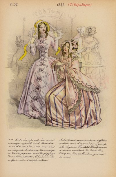 Moda francuska: 1848, 2e Republique (kolorowa litografia) autorstwa Louis Colas