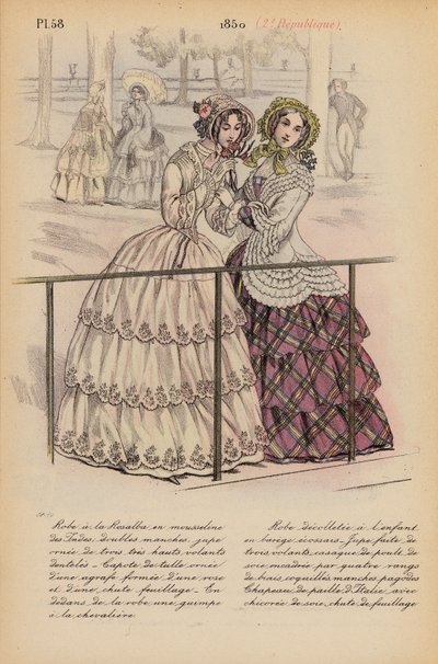 Francuska moda: 1850, 2e Republique (kolorowa litografia) autorstwa Louis Colas