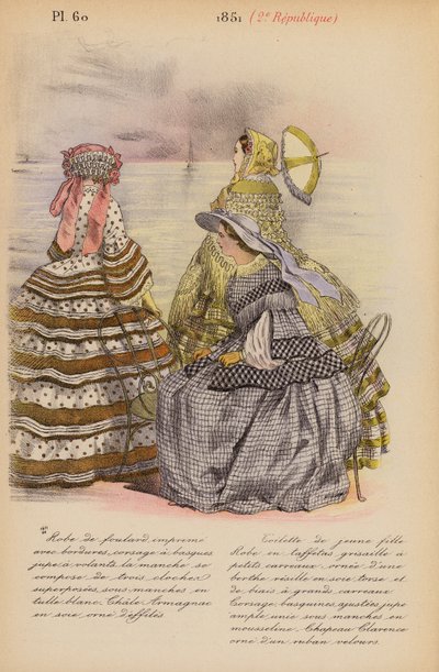 Moda francuska: 1851, 2e Republique (kolorowa litografia) autorstwa Louis Colas