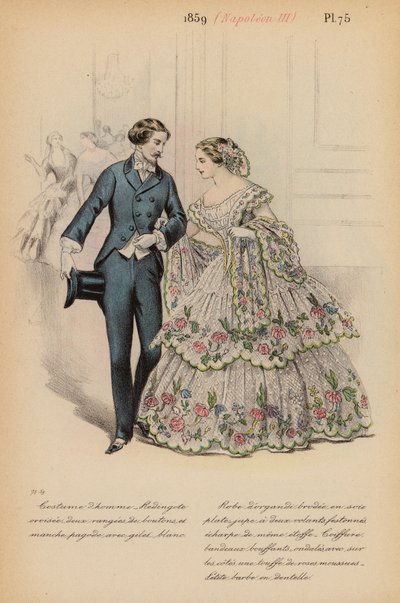 Moda francuska: 1859, Napoleon III (kolorowa litografia) autorstwa Louis Colas
