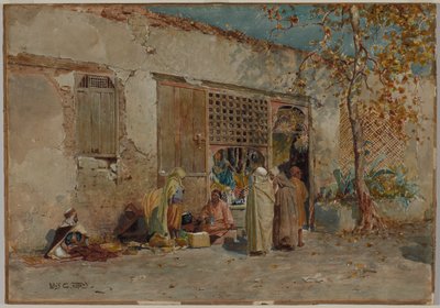 Scena marokańska, ok. 1871 r. (akwarela z gwaszem i grafitem na papierze woven przymocowanym do tektury) autorstwa Louis Comfort Tiffany