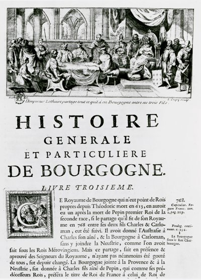 Frontyspis „Histoire de Bourgogne”, przedstawiający cesarza Lotara autorstwa Louis Crepy