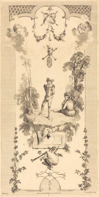 Pasterz tańczący przy dźwiękach fletu autorstwa Louis Crépy after Antoine Watteau