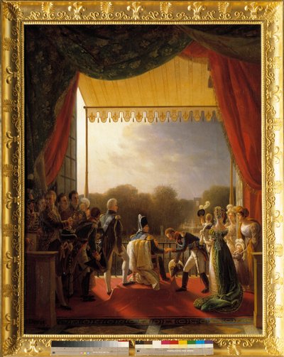 Ludwik XVIII, otoczony członkami rodziny królewskiej, przebywał na balkonie Tuileries, po powrocie armii hiszpańskiej, 2 grudnia autorstwa Louis Ducis
